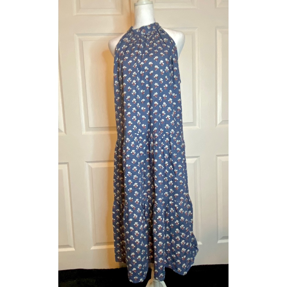 Jessica's Soft Blue Floral Halter Neck Tiered Maxi Dress NWT Size L